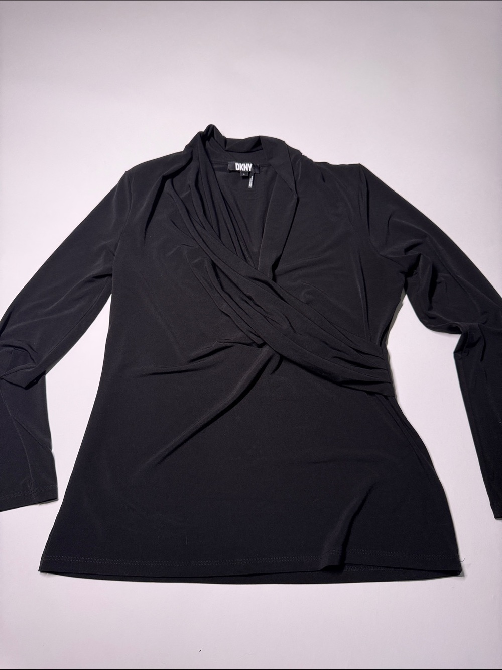 DKNY Black Long-Sleeve Surplice Wrap Top